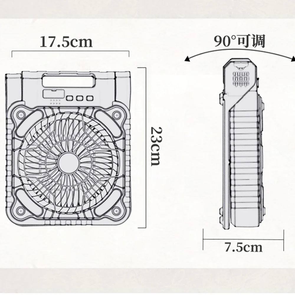 Portable Solar Fans 7800mAh LED Lantern Rechargeable Solar Powered Camping Fan 4 Speeds Powerful Wind 90° Folding Ventilador