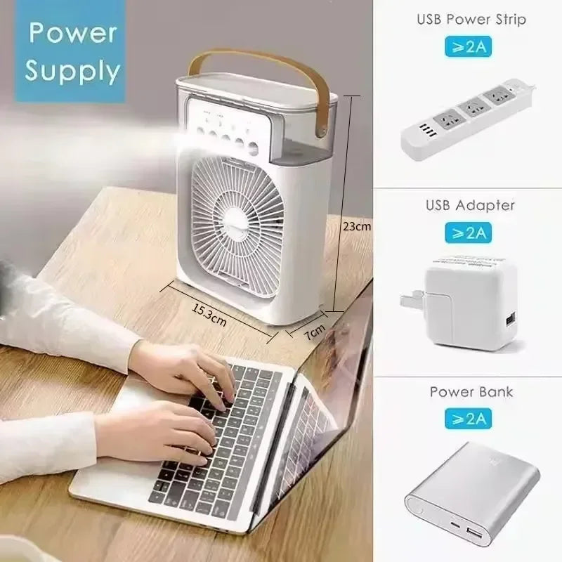 Fan Portable Air Cooler Conditioner Humidifier with 500mL Water Tank Quite Mist Water Spray Fan for Home Room Camping Car Office