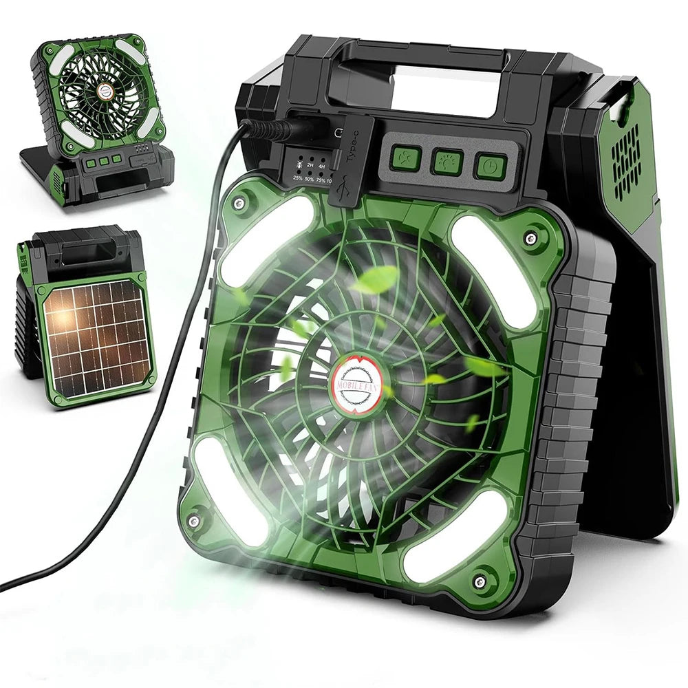 Portable Solar Fans 7800mAh LED Lantern Rechargeable Solar Powered Camping Fan 4 Speeds Powerful Wind 90° Folding Ventilador