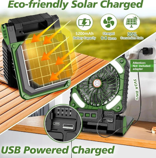 Portable Solar Fans 7800mAh LED Lantern Rechargeable Solar Powered Camping Fan 4 Speeds Powerful Wind 90° Folding Ventilador